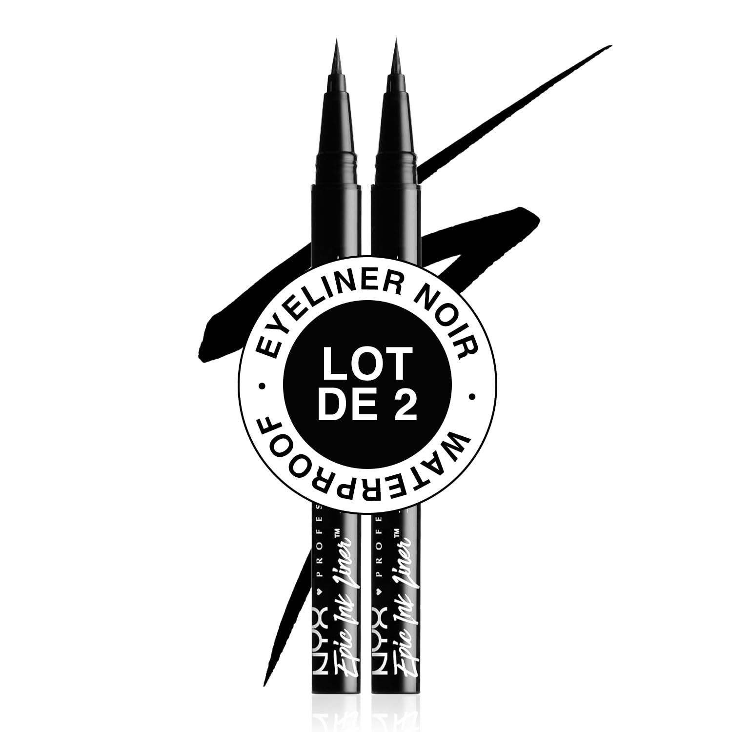 NYX Professional Makeup Epic Ink Liner Felt Eyeliner, Waterproof, Vegan Formula, Pack of 2, Shade: Black (01)