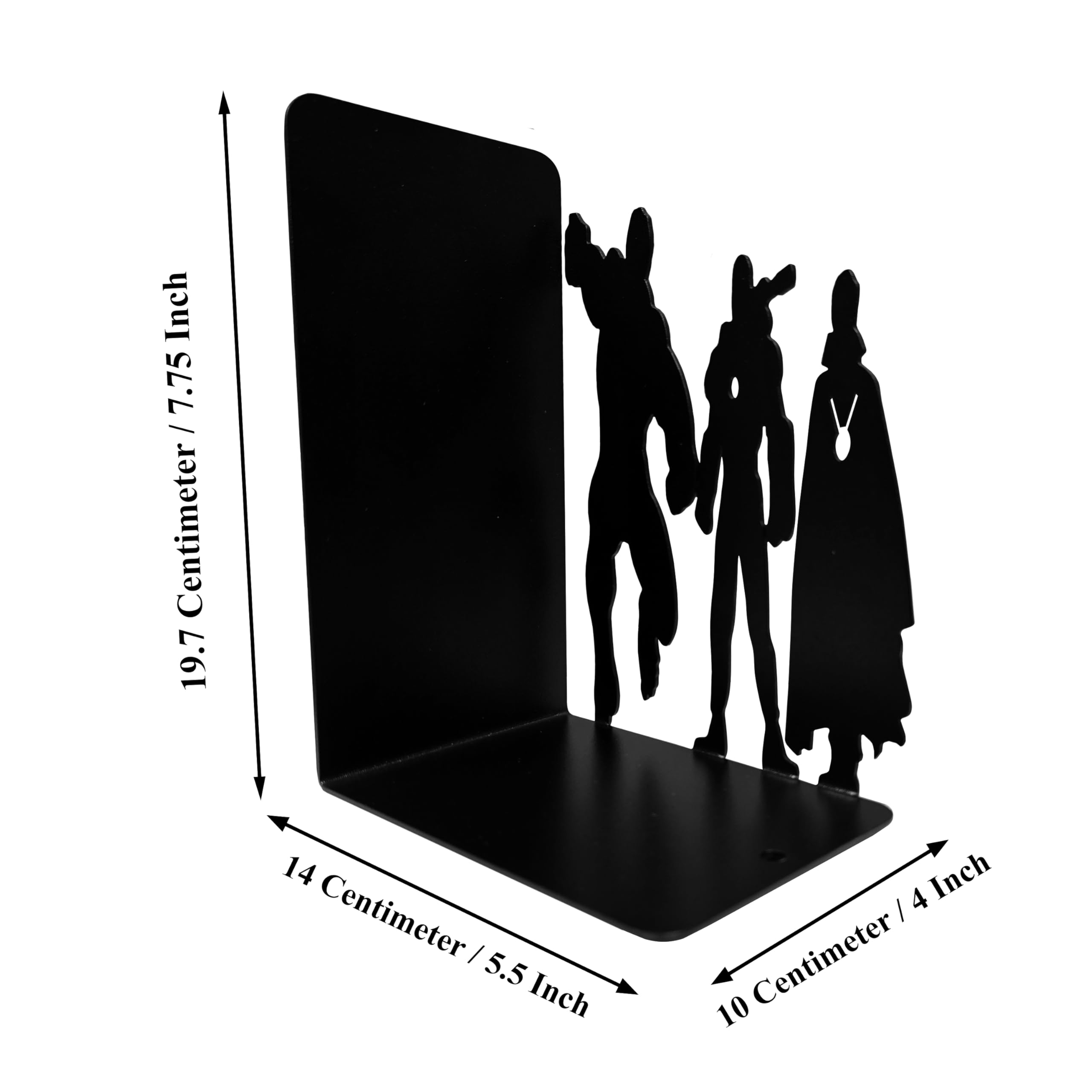 Superhelden-Buchstützen aus Metall, 20,3 cm hoch, 27,9 cm breit, 10,2 cm tief, schwarz pulverbeschichtet, 1,4 kg, dekorative Buchstützen für Regale
