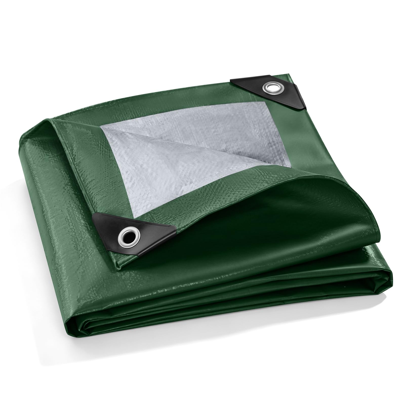 Telo Impermeabile Esterno Polietilene 3x5m 140 g/m² Telone Occhiellato per Barche, Legno, Piscina, Mobili da giardino, Auto, Telone da Giardino, Verde e argento
