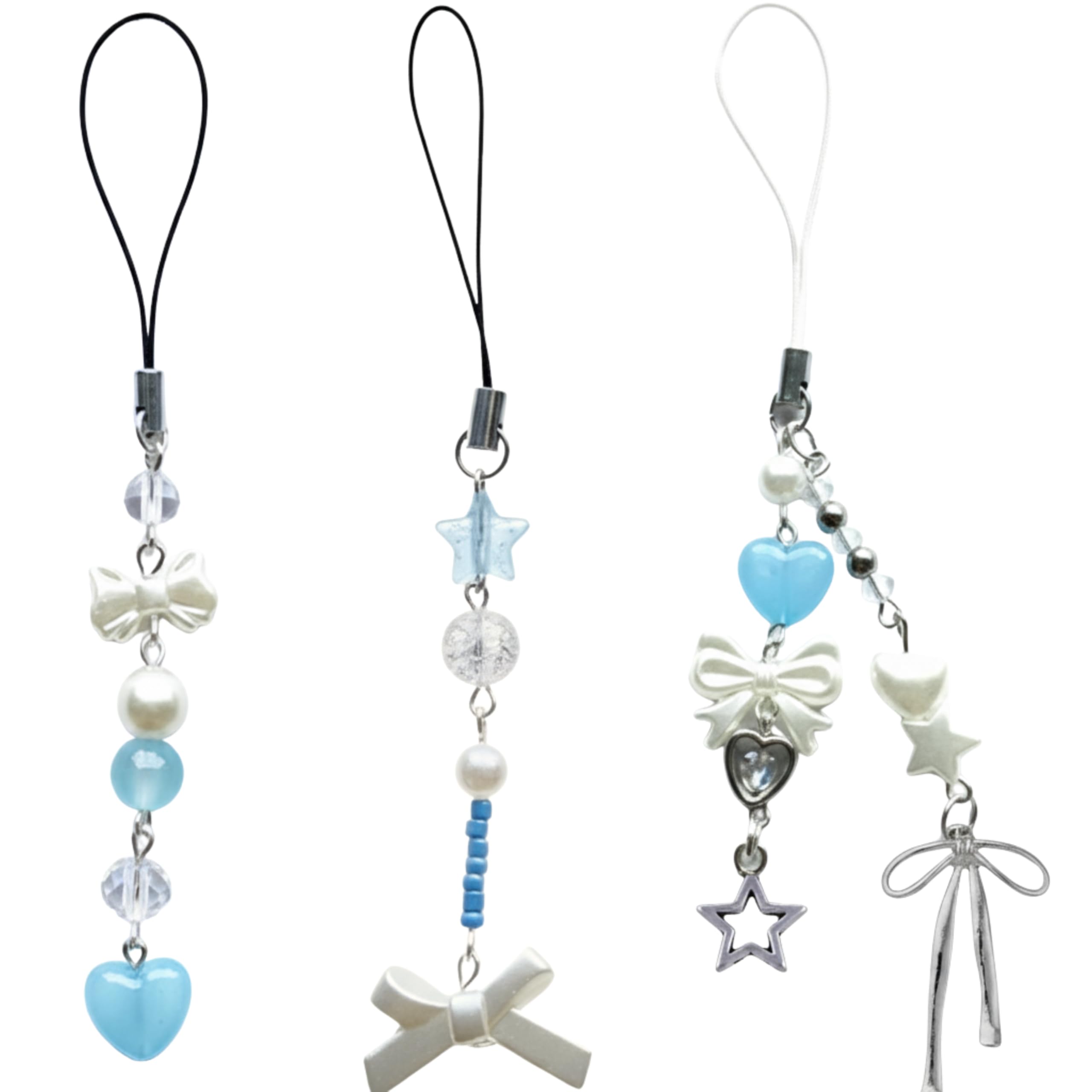 SNOWY SHOP Y2K 3 PCS Phone Charm Set – Korean Bow Ribbon Heart Star Charms | Kawaii Aesthetic Phone Hanging Strap Bag Keychain Gift for Girls & Women-image-13