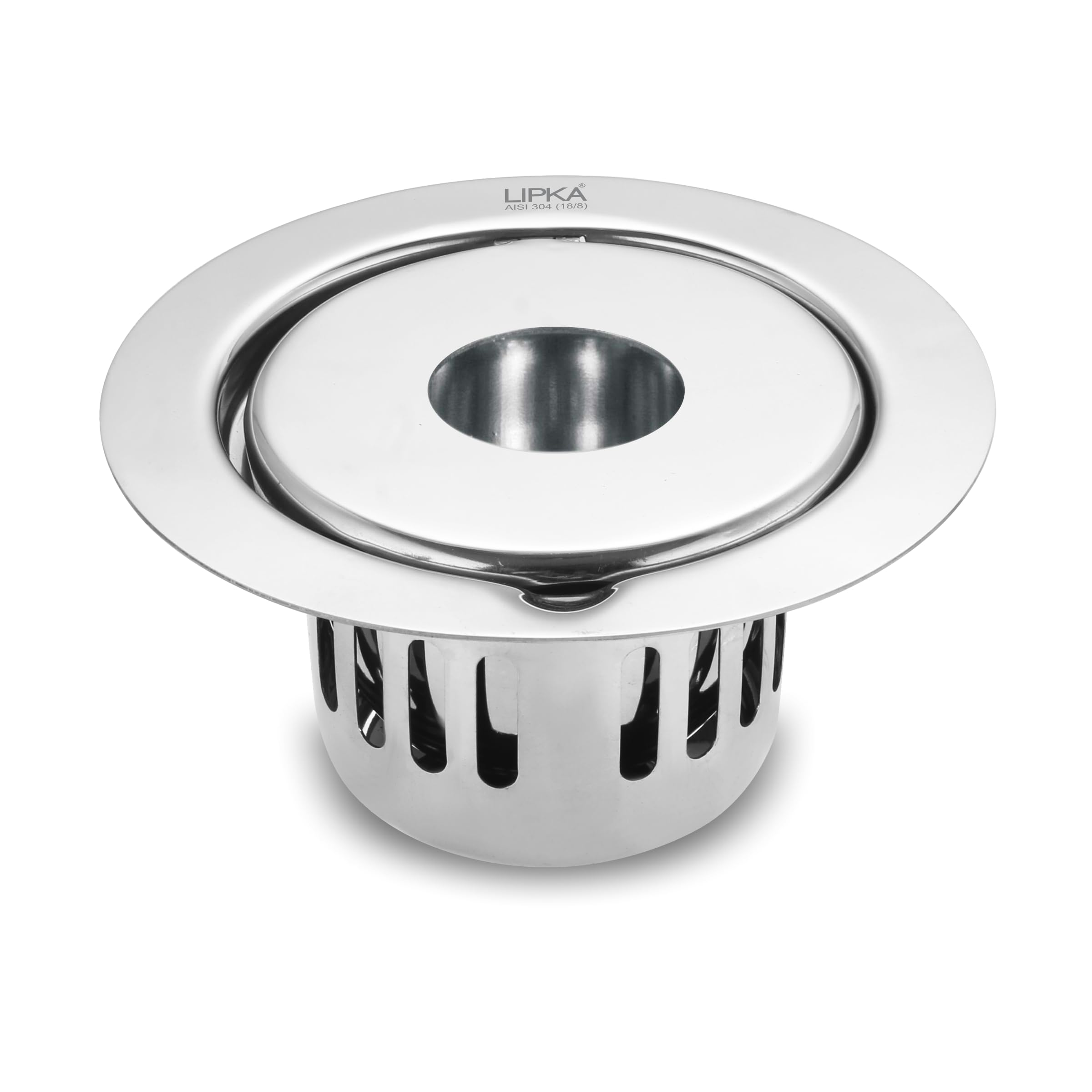 LIPKA Full Moon Round Flat Cut Floor Drain |304-Grade Stainless Steel | 5.5 Inches | with Cockroach Trap & Hole|