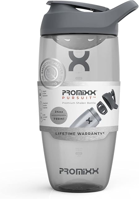 Promixx Pursuit Protein Shaker Bottle - Premium Shaker for Protein Shakes - Lifetime Durability, Leakproof, Odourless - 700ml / 24oz (Graphite Gray)
