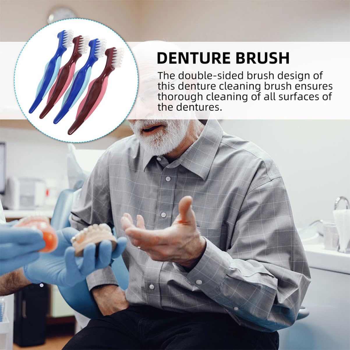 FRCOLOR 3 Set Spazzolino Per Dentiera Spazzole Per Completa Design Ergonomico Facile Usare Per Orale E Versatile Materiali Resistenti E Duraturi Colori 2 Pezzi * 3