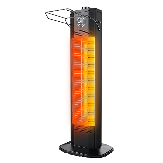 Outdoor Electric Patio Heater, 27-inch Infrared Tower Heater with 1200W Instant Heating, IPX5 Waterproof, Tip-Over & Overheat Protection, Space Heater for Patio Garage Workshop Indoor & Outdoor Use
