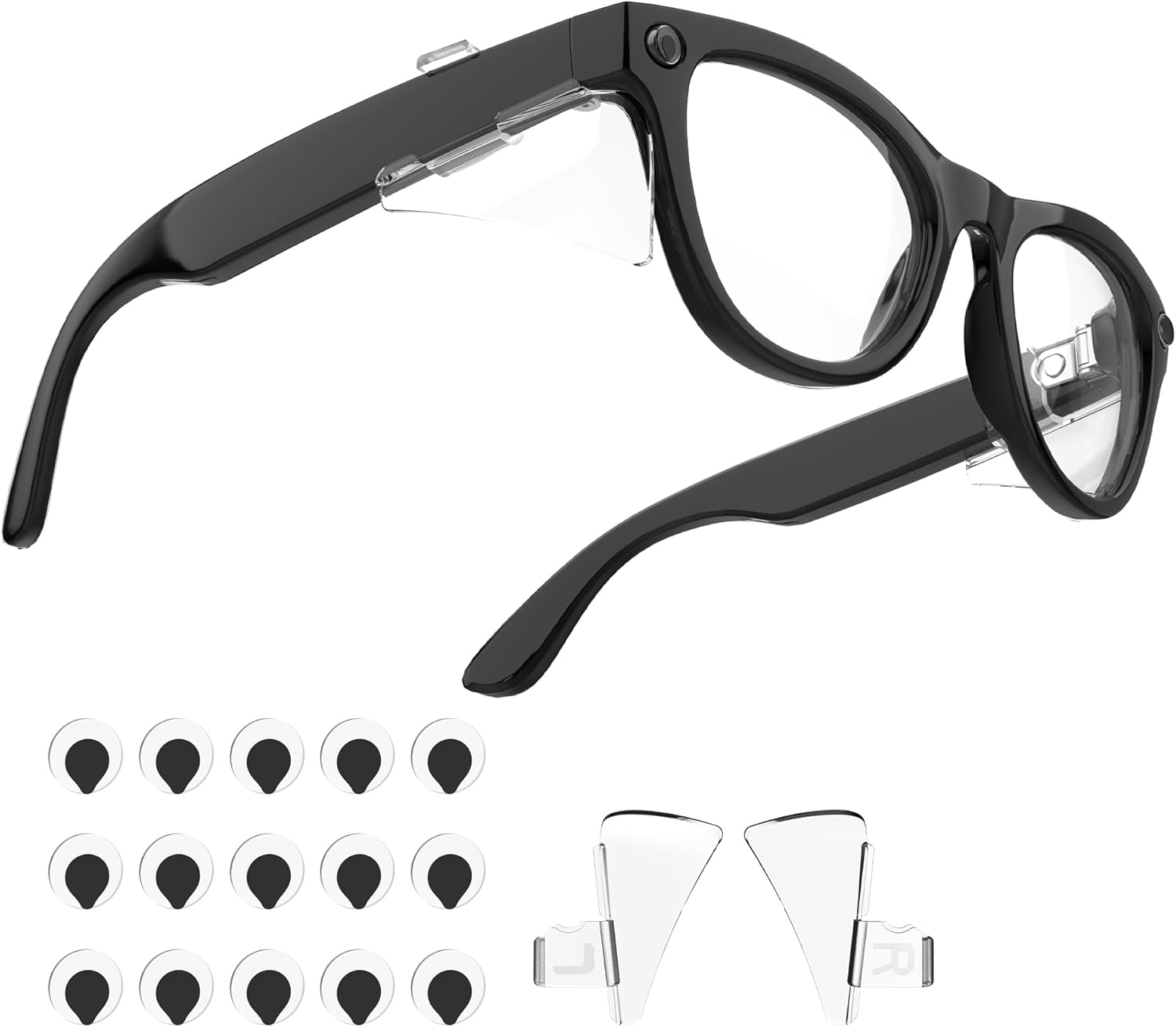 HiBloks Smart Glasses Accessories Kit for Ray-Ban Meta Glasses, Including 2 Clear Safety Side Shields and 15 LED Light Blocking Stickers Covers for Wayfarer/Skyler/Headliner(Gen 1 &Gen 2)