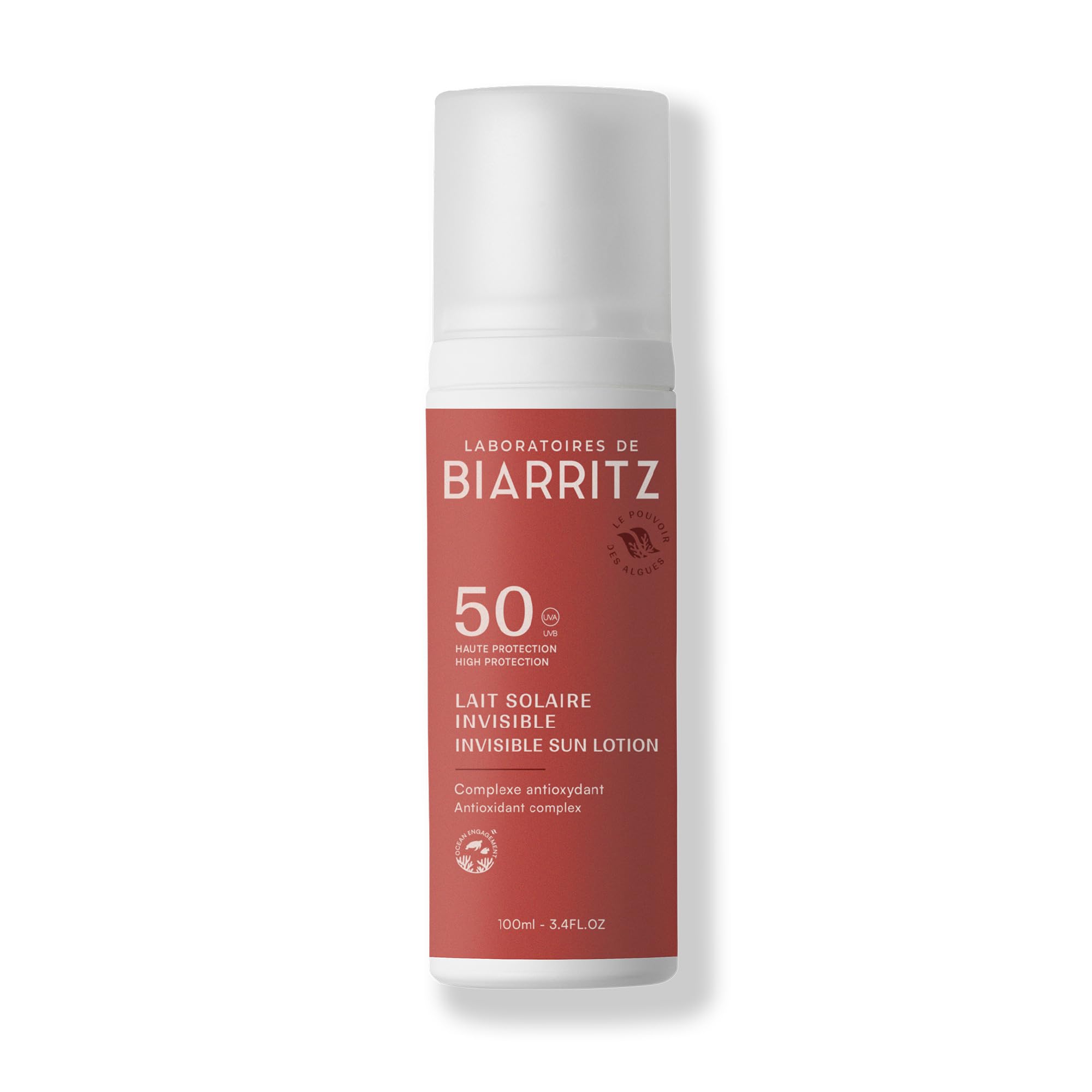 Laboratoires de Biarritz - Lait Solaire Invisible SPF50 - Texture Fluide Invisible - Visage & Corps - Effet Frais dès Application - Parfum 100% d’Origine Naturelle - 100 ml - Fabriqué en France