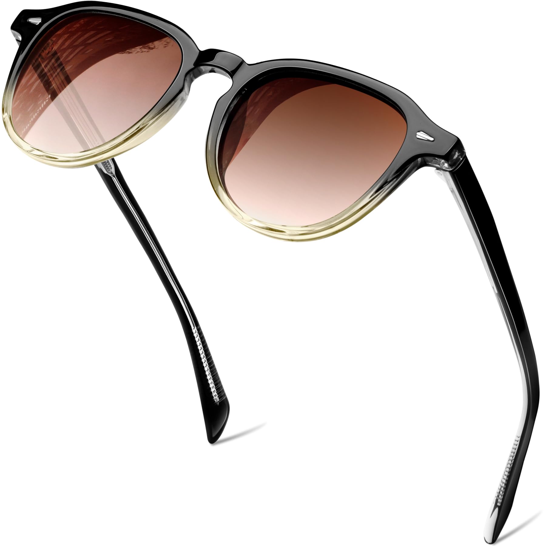 KANASTAL Lunettes de Soleil Femme Polarisées Rétro Lunette de Soleil Ronde Homme Vintage Léger Cadre TR90 avec Branches en Acétate Protection UV400