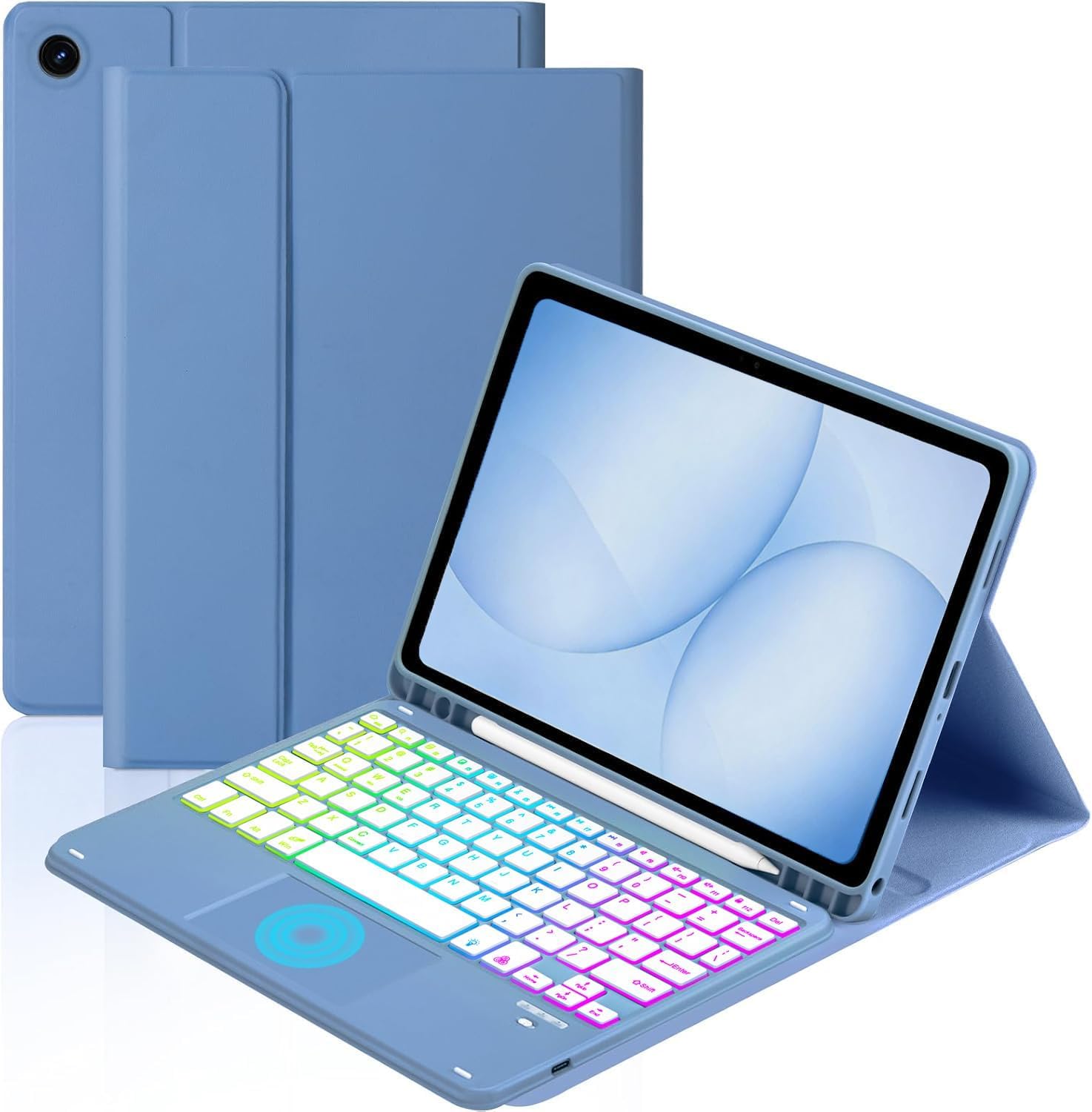 MePadKey Touchpad Keyboard Case for Samsung Galaxy Tab A11 Plus/A9 Plus 2025/2023 11 inch, 7-Color Backlight Type-C Charging Keyboard with Pencil Holder Cover Fit Tablet A11+/A9+ (Blue)