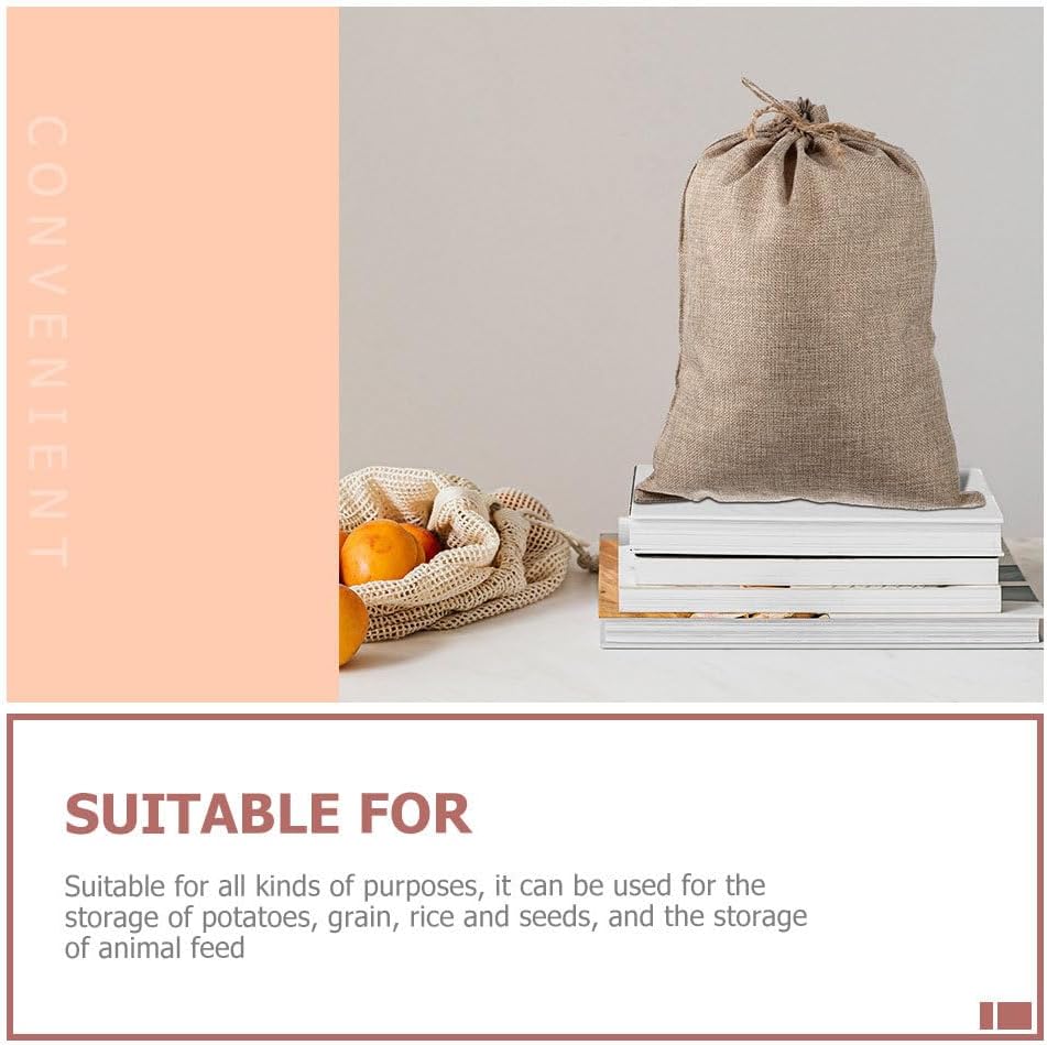 Cabilock Reusable Vegetable Drawstring Bags Burlap Produce Bags 11.81X7.87 in Breathable Potato Storage Bags for Kitchen Seeds Grains Feed 6 pack image 4