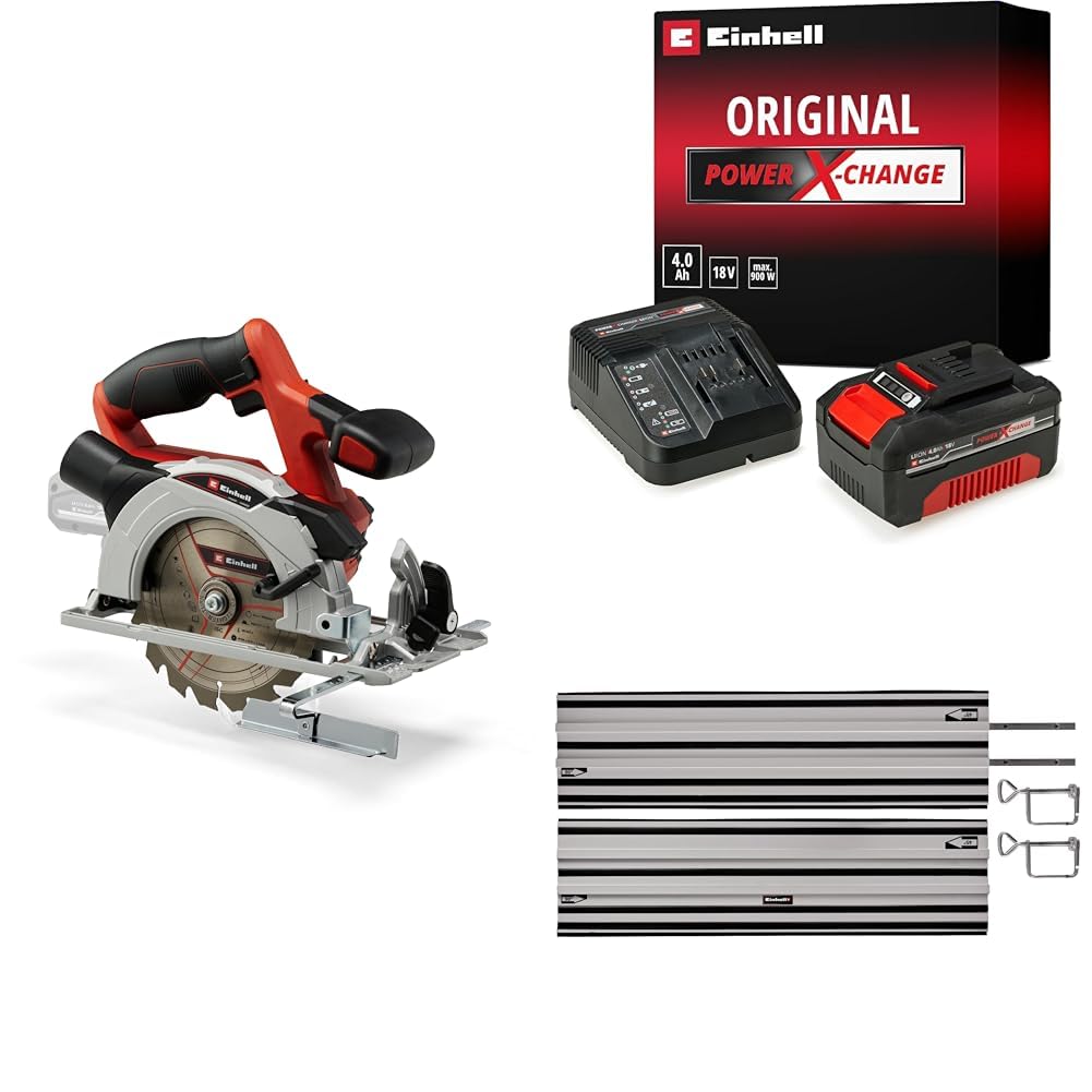 Einhell TE-CS 18/150 Li - Solo Akülü Daire Testere + 18V 4,0 Ah PXC Starter Kit, Akü ve Şarj Cihazı + Alüminyum Daire Testere Rayı 2x1000 mm
