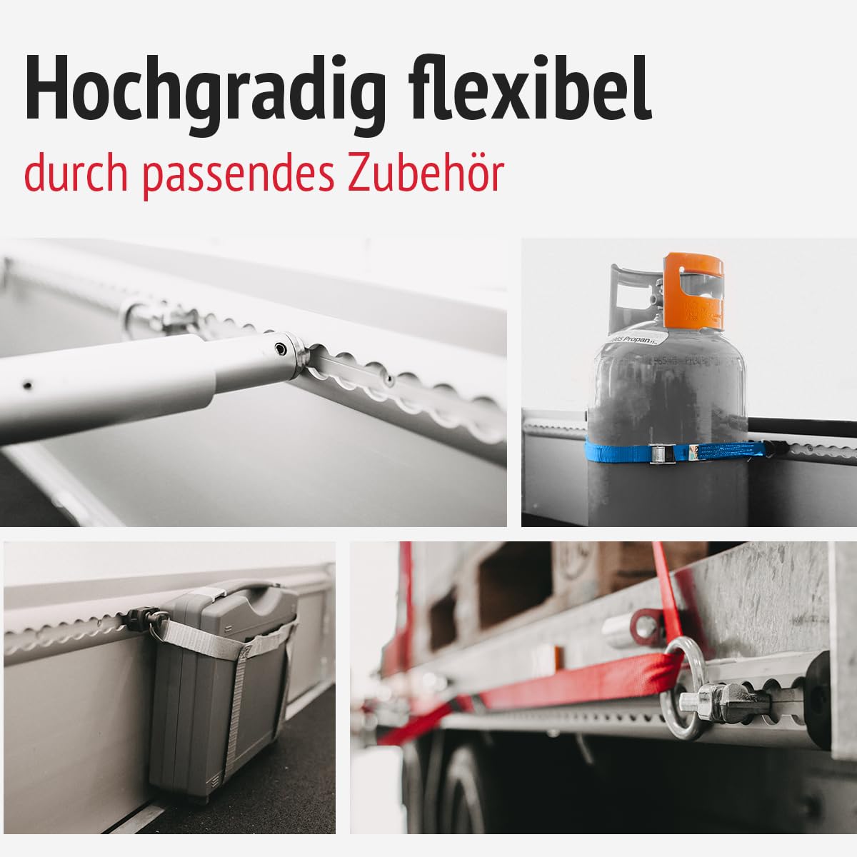 Airlineschienen-Set eckig 34 x 9,6 mm, schwarz KTL, gebohrt, mit Endkappen | 2 Aluminium-Zurrschienen mit 4 Endkappen für Transporter und Wohnmobile | Länge: 2 x 1,0 m (Startertset 2.2)