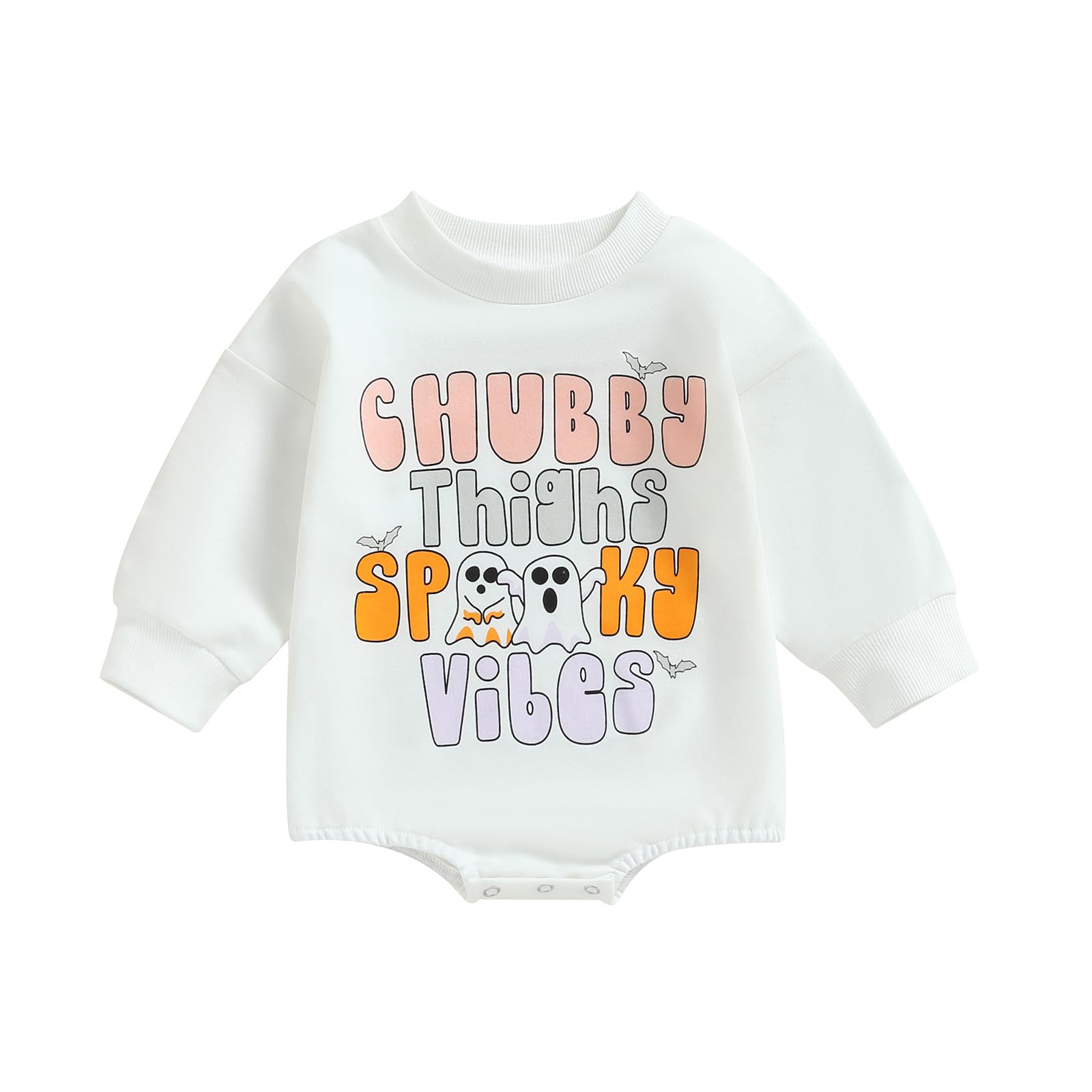 Shejingb Halloween Baby Girl Boy Clothes Cute Ghost Sweatshirt Romper Long Sleeve Bubble Onesie My First Halloween Outfit (Ghost Spooky Vibes, 6-12 Months)