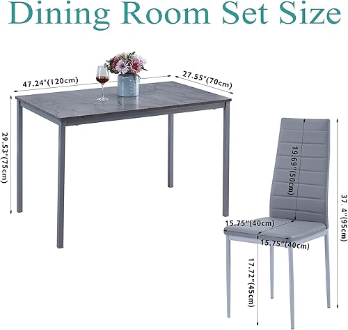 Miniatura 3 de Juego de comedor de 5 piezas para 4 mesas de comedor de mármol con sillas, mesa de cocina rectangular y sillas para cocina del hogar, comedor y