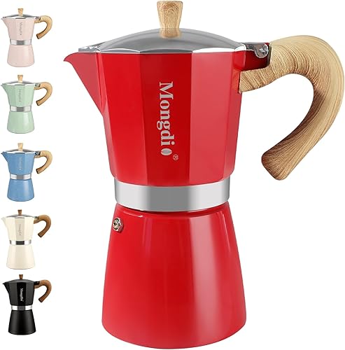 Miniatura 19 de Mongdio Cafetera de café expreso Moka Pot, cafetera cubana, cafetera de estufa Moka Italian Espresso Greca, cafetera percoladora, 3 tazas de Negro