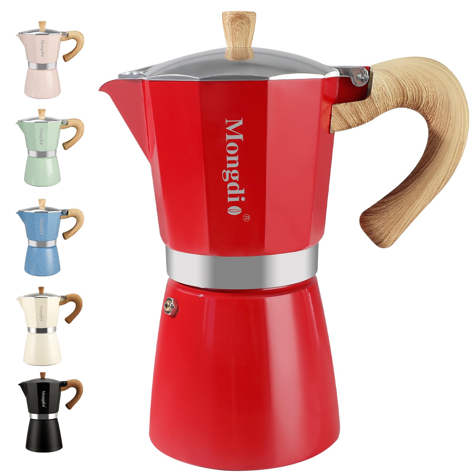 Mongdio Moka Pot Stovetop Espresso Maker, 12 Espresso Cup, 20 oz Red