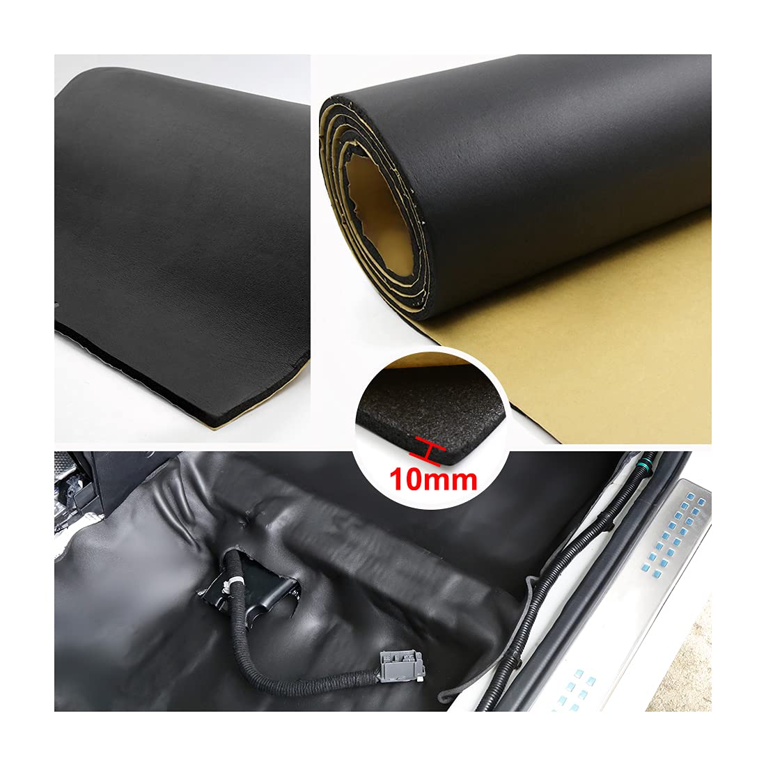 sourcing map 300cmX100cm Aislante Térmico Insonorizante Negro Forro Papel Adhesivo 10mm De Espesor Espuma Aislante Acústico Insonorización Coche