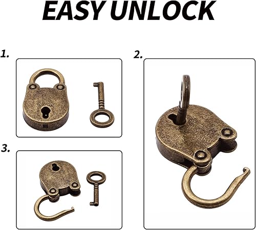 Miniatura 3 de 2 piezas de hardware de cofre del tesoro antiguo en relieve decorativo de latón cerrojo cierre de cierre para joyero, accesorios decorativos con