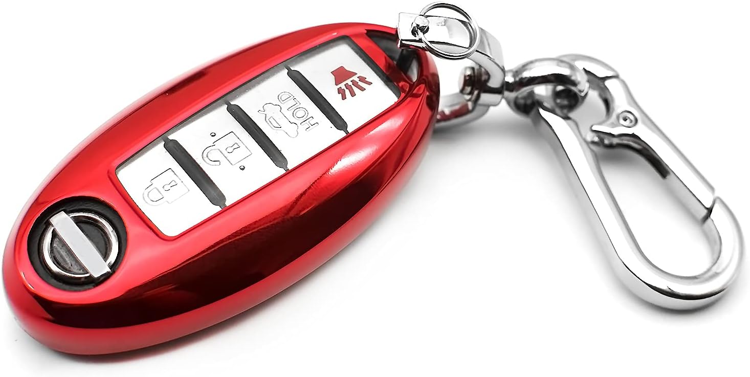 Fit for Nissan Z GT-R Kicks Leaf Altima Armada Maxima Murano Pathfinder Rogue Sentra Titan Versa Frontier Titan XD Rogue Sport Infiniti QX80 Key Fob Cover Case Shell Holder Accessories, Red