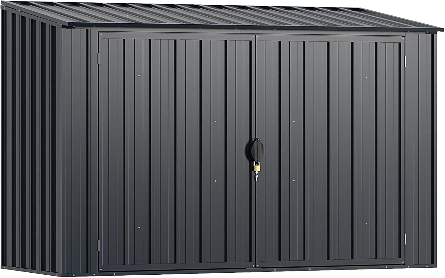 RELAX4LIFE Metall Gerätehaus, 193 x 86 x 127 cm, Gartengerätehaus Outdoor mit abschließbaren Türen, Wetterfester Geräteschuppen für Mülltonnen, Werkzeuge, Fahrrad, Gartenhaus 1,9m³, Anthrazit