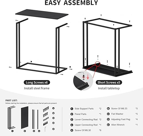 Miniatura 8 de Mesa auxiliar en forma de C, moderna mesa auxiliar con marco de metal, diseño que ahorra espacio para sala de estar, mesa de sofá de superficie