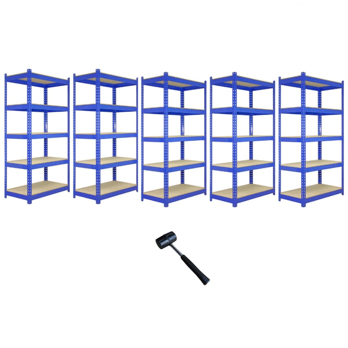 5 x Q-Rax Blue Metal Racking Units 90 x 50 x 180cm - 5 tier storage bay garage and warehouse storage