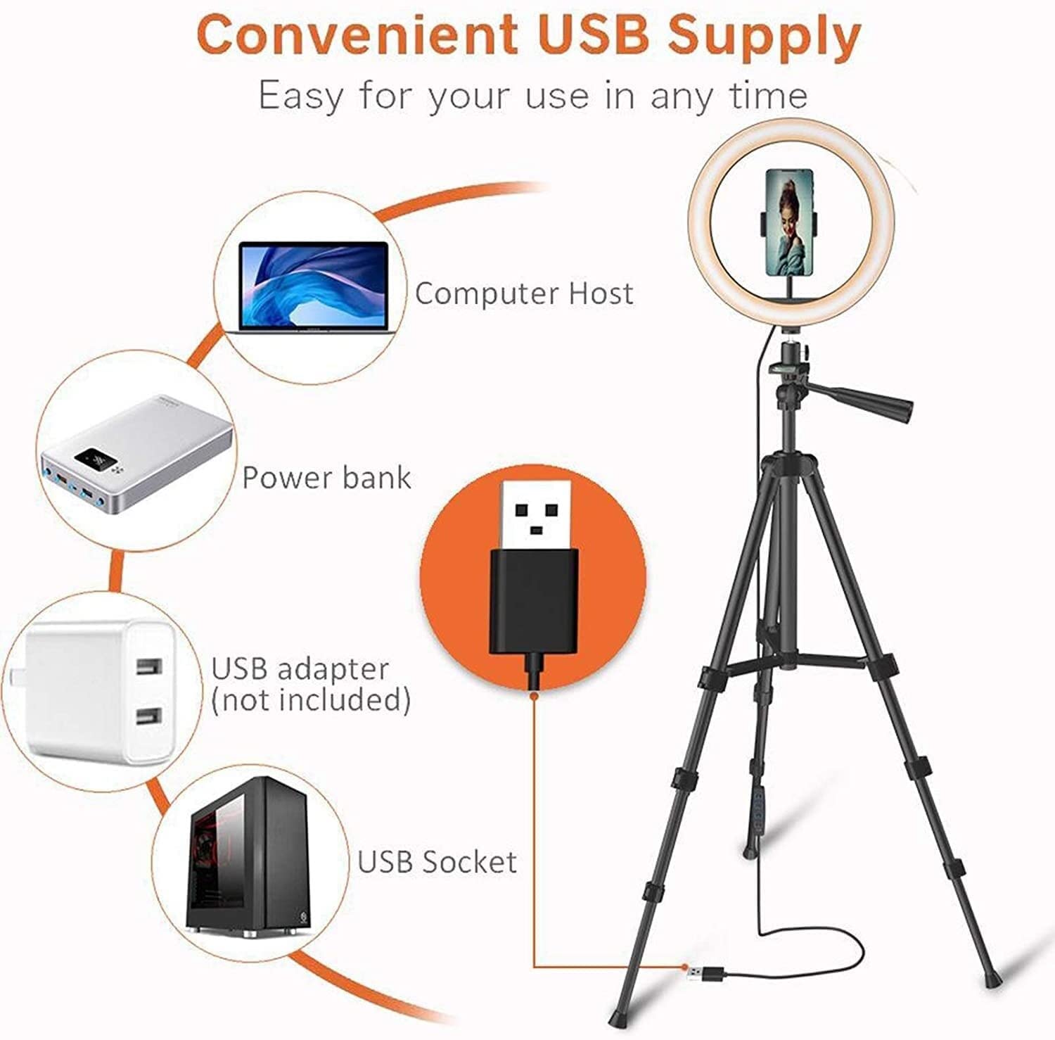 Set treppiede e Luce di riempimento ad Anello LED con Supporto Luce a 3 Colori dimmerabile Angolo di 360° Regolabile per Streaming Live per Registrazione Video, Streaming Live (A)