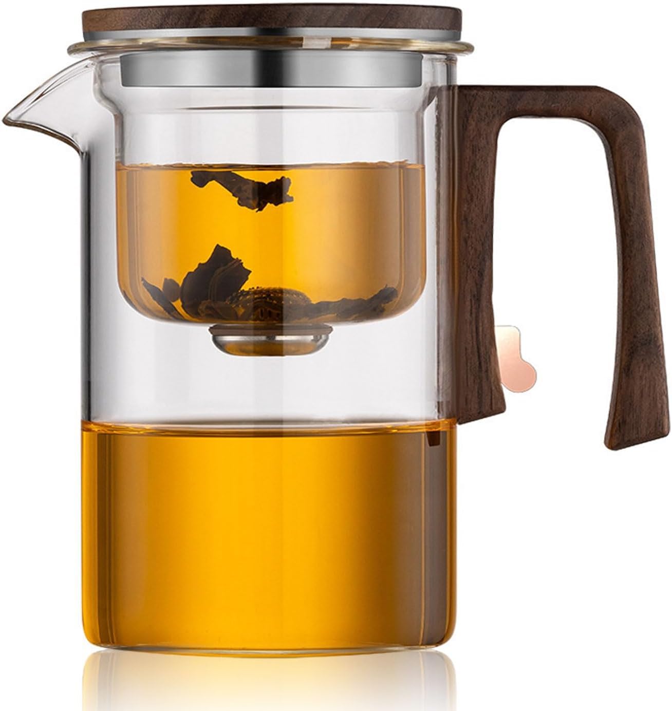 Water Separation Glass Teapot with Wooden Handle, Enchantipot Magic Tea Pot, Magical Teapot Glass with Infuser, Clear Tea Pot with Strainer, Tea Separation Filtration Glass Tea Pot