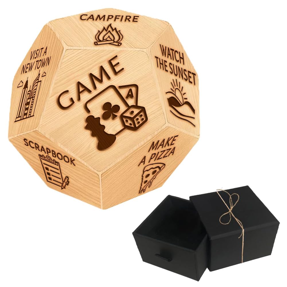 UNICRAFTALE Holiday Activity Dices 1Set Wood Decision Dices Wedding Gift Funny Date Night Ideas Dice with Velvet Packing Pouches for Husband Valentines Day Gifts