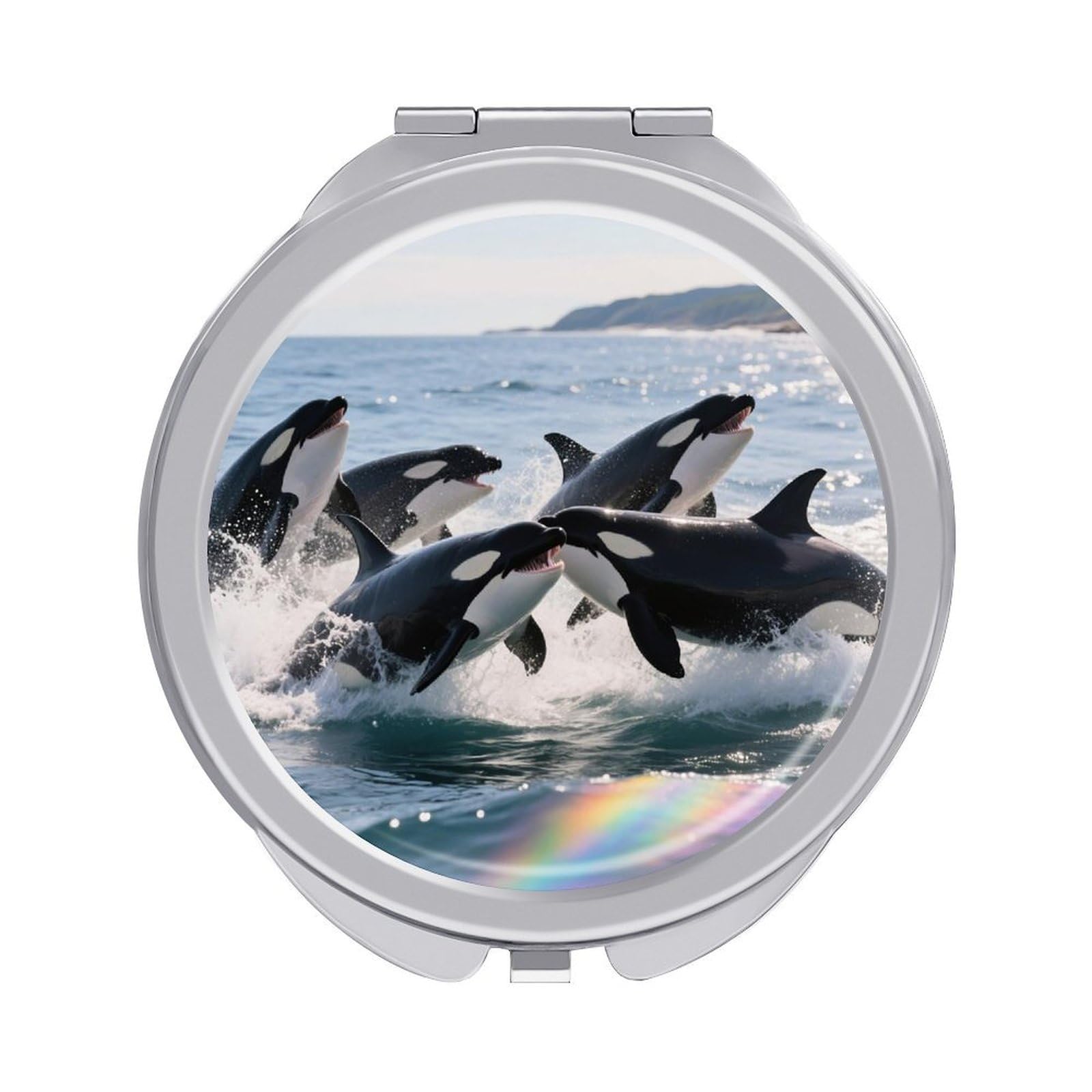VstaDank Killer Whale Makeup Mirror Beautiful Compact Makeup Mirror Silver Mirrors Surface Folding Makeups Lightweight Travel Makeups Mirrors for Suitable Handbag and Purses