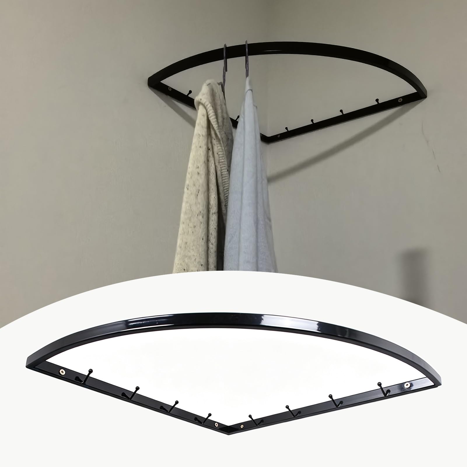 Wardrobe Rail Curved Hanging Rod for Closet Corner, 90 Degree Closet Corner Shelf with Hanger Rod, Wall Mounted Freestanding Clothing Rack, Easy to Install