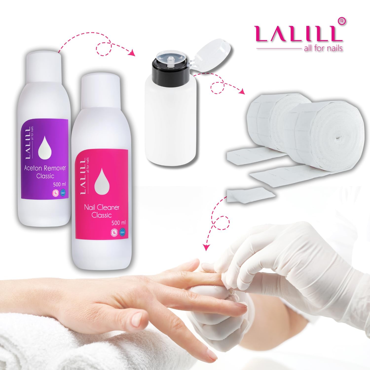 LALILL Nail Cleaner 500 ml – Sgrassatore Unghie UV Gel – Pulitore per Smalto Semipermanente, Gel, Acrilico e Pennelli – Solvente Unghie Professionale