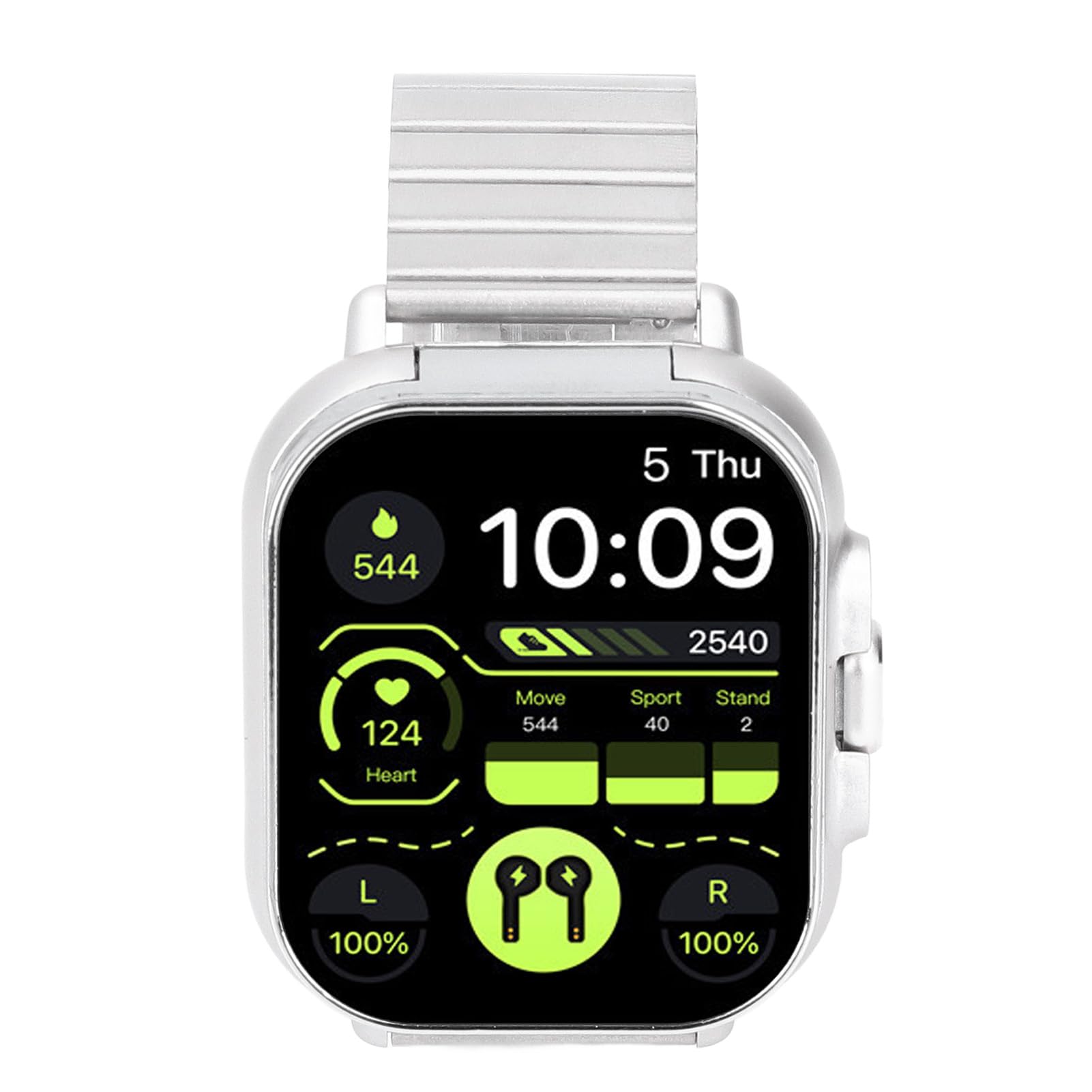 Smartwatch ze słuchawkami dousznymi, ekran dotykowy HD o przekątnej 2,01 cala, monitor aktywności, zegarek sportowy dla systemów Android i iOS (srebrna stal)