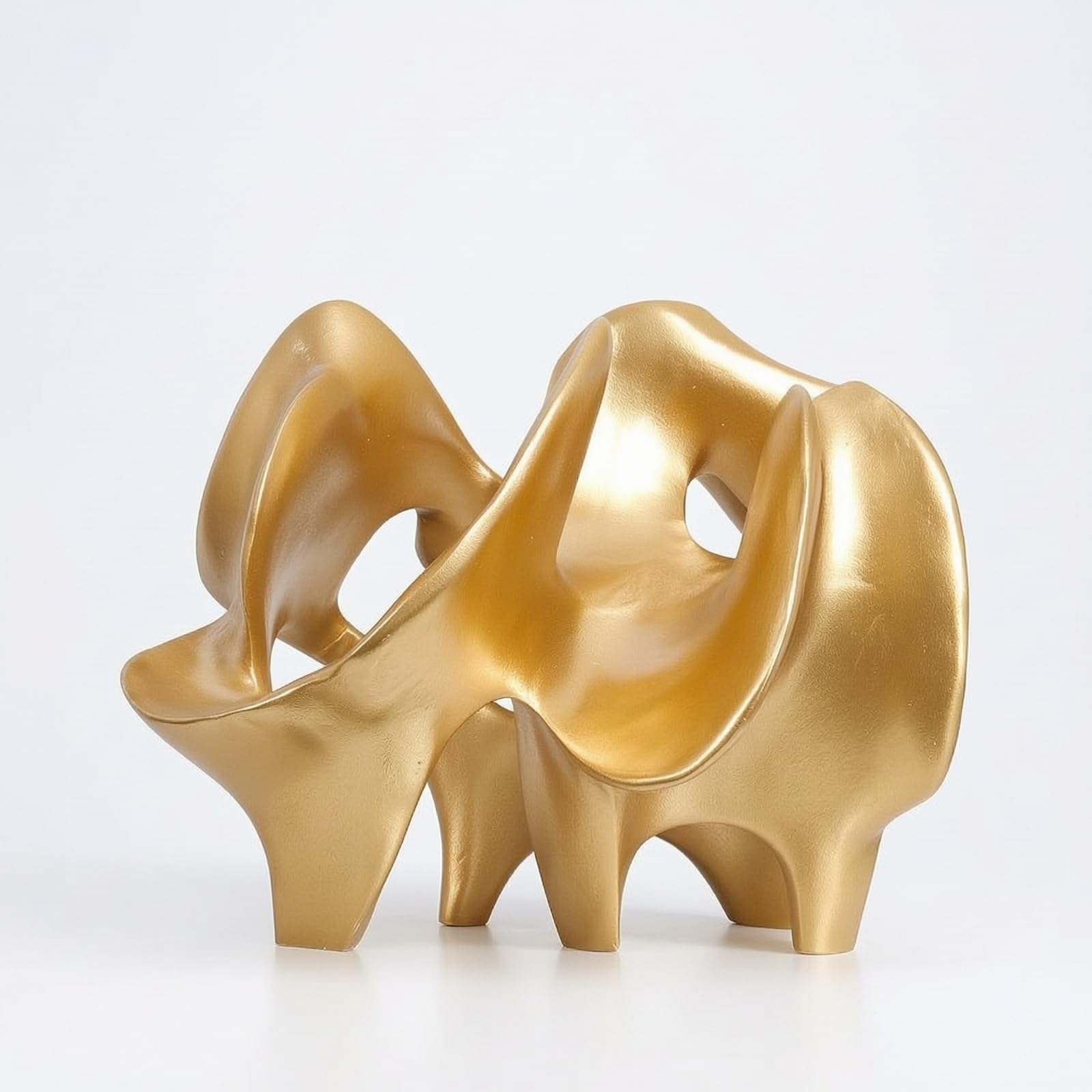 Scultura Moderna Decorativa in Resina Ornamento Astratto Statua Geometrica Contemporanea Peso 1.240 kg Struttura Solida Adatta per Salotto Studio Ingresso Consolle, Oro