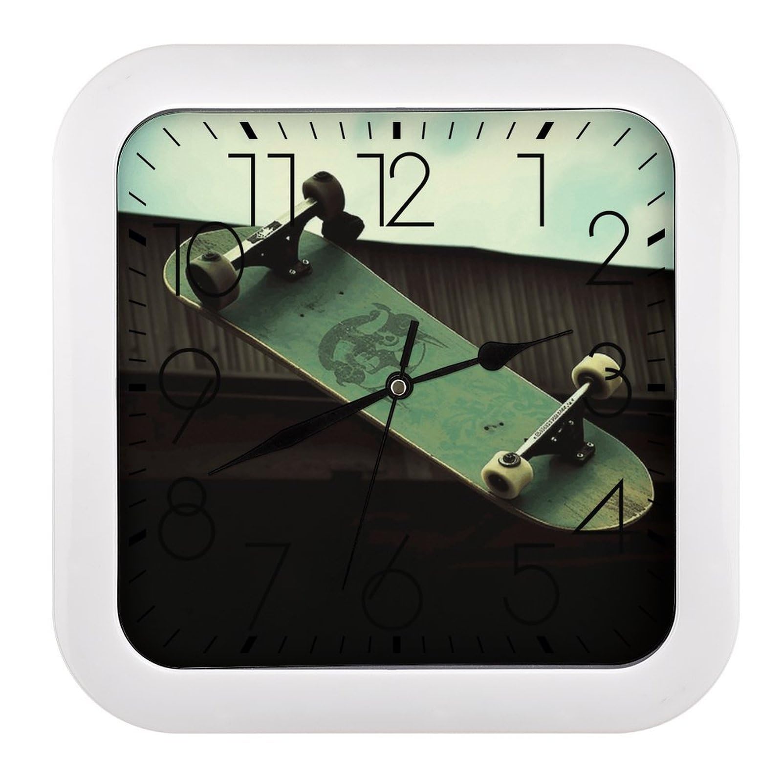JTREHY Skateboard Wall Clock The Sound is Soft Square Timepiece Fashion Precise Easy to Read Numbers | Perfect Living Room Kitchen Or Office Clocks