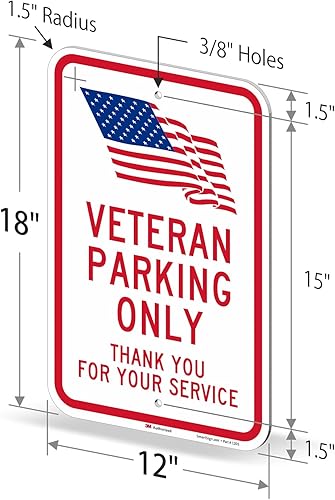 Miniatura 6 de SmartSign Letrero de metal con texto en inglés "Veteran Parking Only - Thank You For Your Service" de 18 x 12 pulgadas con símbolo de la bandera de