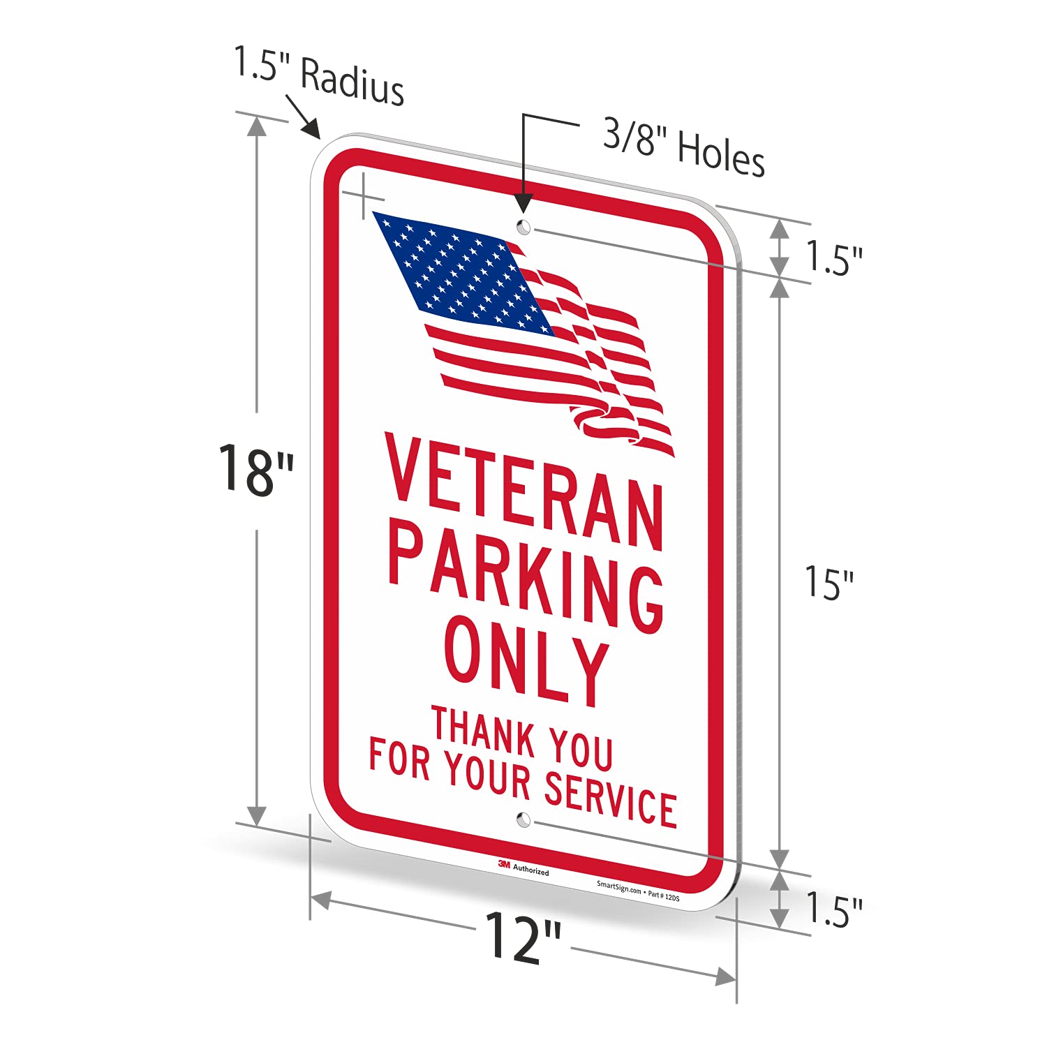 Onе-Dау Sаlе: Uр tо 70% оƒƒ SmartSign 18 x 12 inch “Veteran Parking Only - Thank You for Your Service” Metal Sign with USA Flag Symbol, 63 mil Aluminum, 3M Laminated Engineer Grade Reflective Material, Red, Blue and White