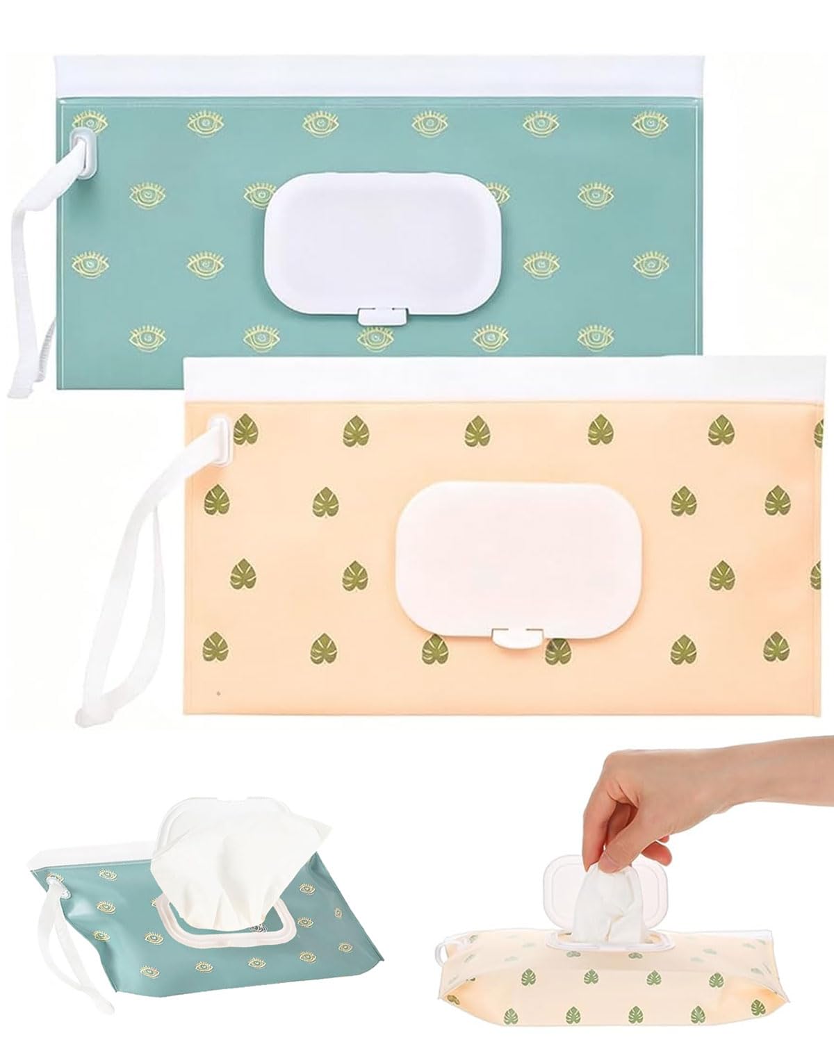 DAFNE 2 Pcs Bolsa de Toallitas Húmedas Reutilizable,Viajes Bebe Mojado Tejido Caja,Contenedor Portátil para Toallitas,Adecuado para Salidas y Viajes,Se Puede Colgar en Mochilas y Cochecitos de Bebé