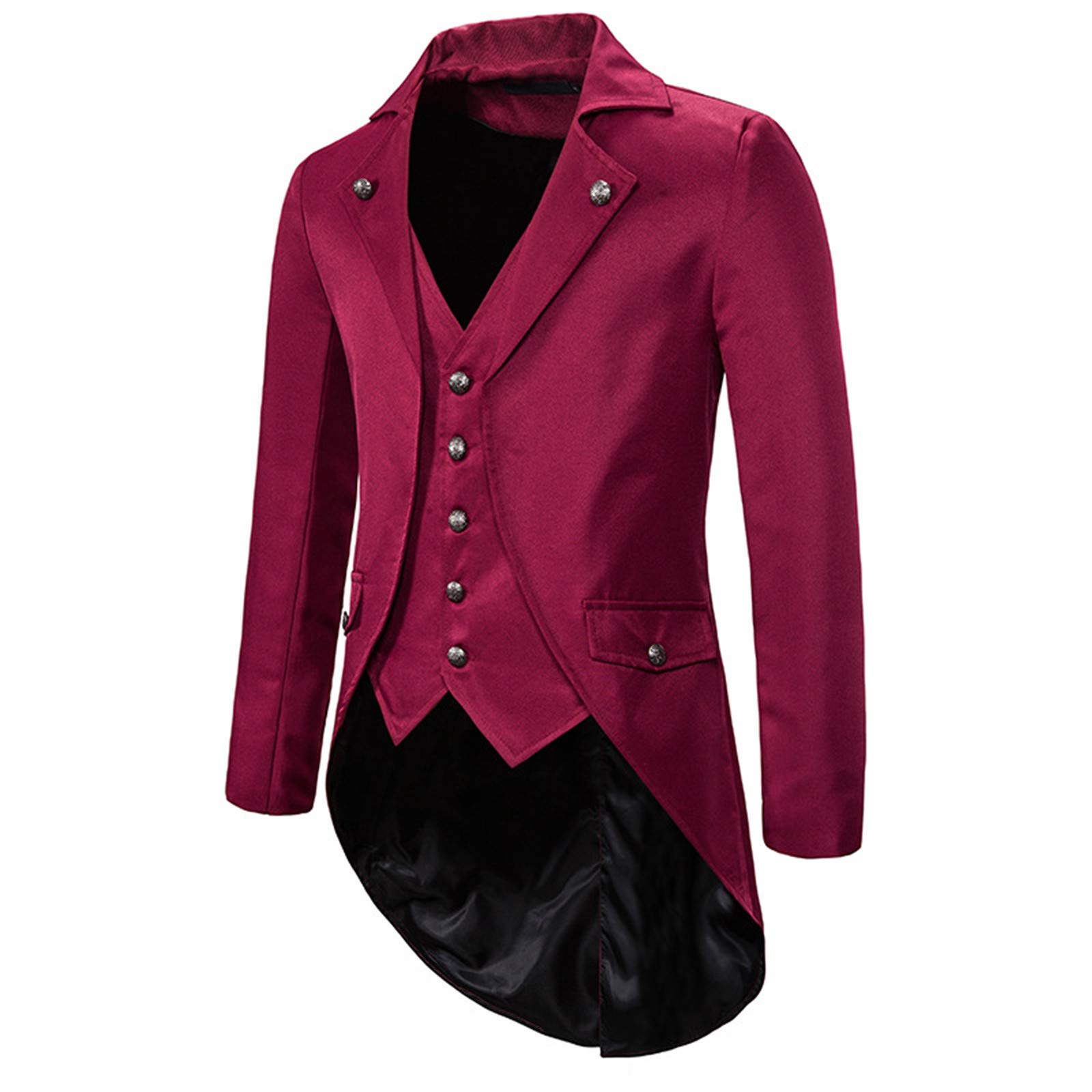 Cappotto Steampunk Gotico Uomo Vintage Moda Cappotto Da Passeggiata Vittoriano Costume Carnevale Ricamato Elegante Giacca Lunga, rosso, L