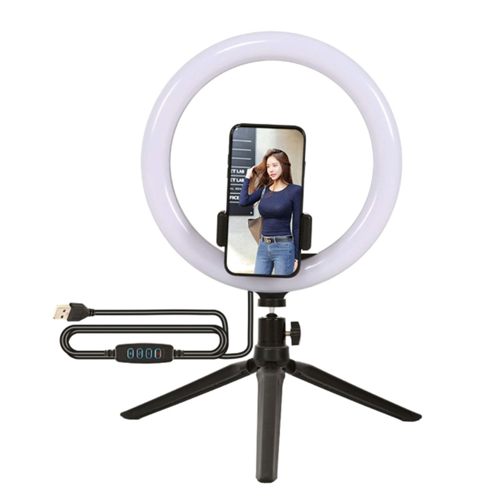 Anello Luminoso A LED da 10 "con Supporto per Treppiede E Supporto per Telefono, Kit Luce Anulare Dimmerabile da Tavolo con 3 Colori E 10 Luminosità per Trucco, Selfie, Fotografia
