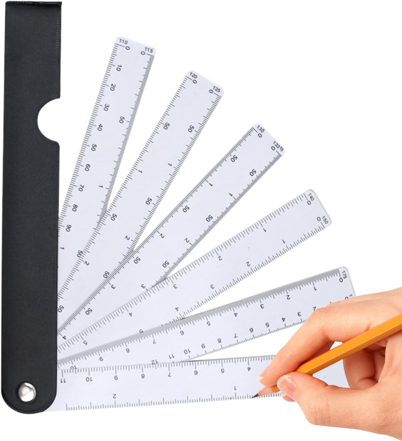 Rod Ruler, Fan-Shaped Foldable Drawing Tool with Metre Scale - Metre Stick with Length Measurement - for Technical Drawing, Carpentry, Construction Site, Teaching, Sewing & Woodwork