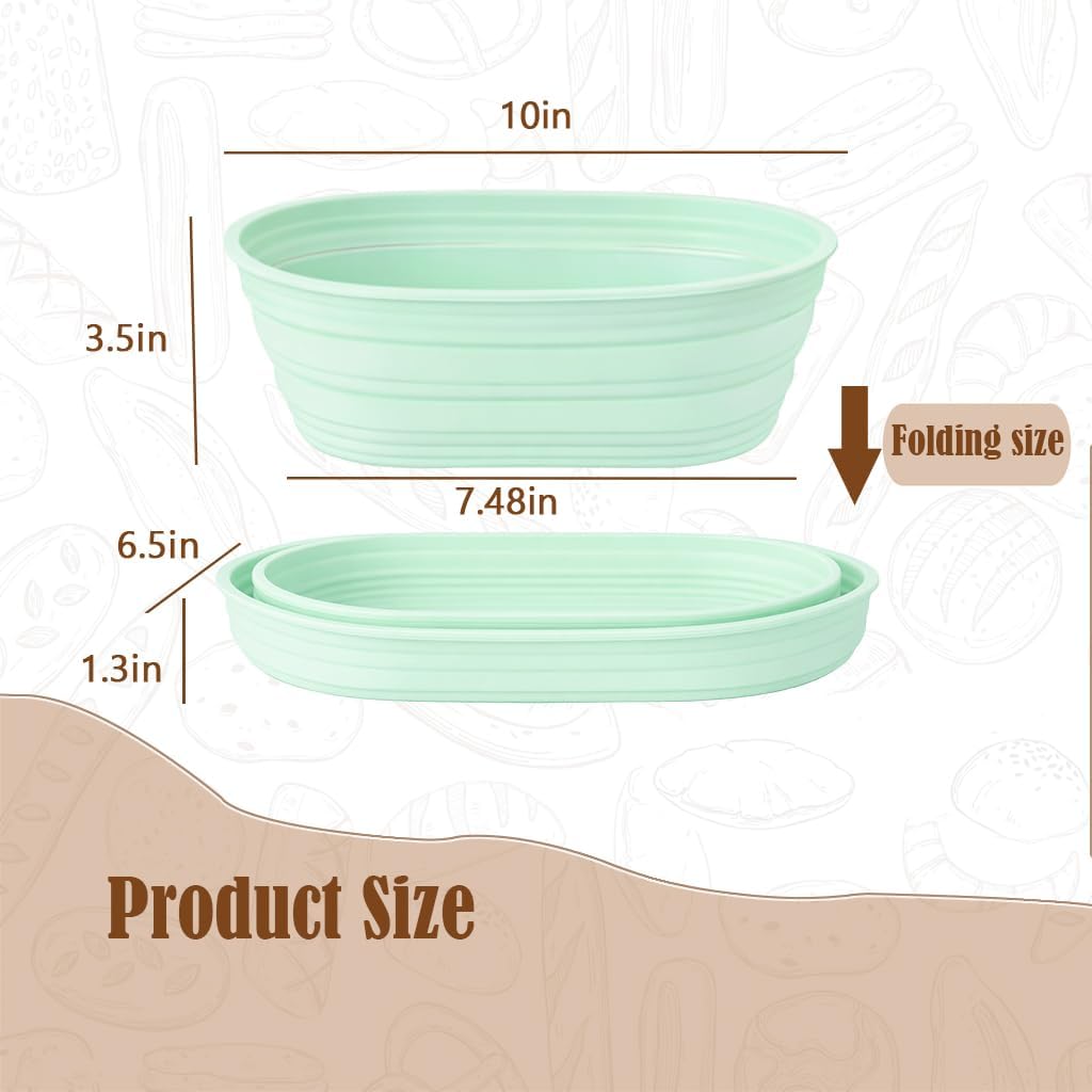 Silicone Bread Proofing Basket, Oval Sourdough Bread Baking Supplies, 10in Foldable Dough Proofing Bowls for Rising and Baking, Sourdough Making Essentials Kit Gifts for Bakers Women Men Mom Wife