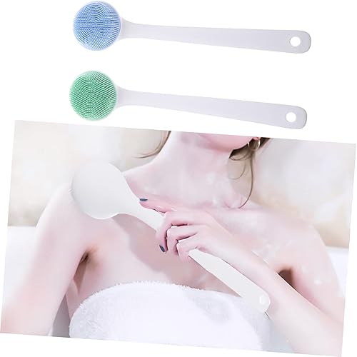 Miniatura 2 de FOMIYES Cepillo de baño de mango largo 2 unids cepillo corporal para exfoliante de silicona para limpieza de masaje de baño