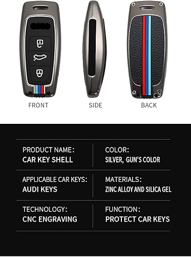 Miniatura 10 de HIBEYO Funda de llavero para Audi A6 A8 Q7 S6 A7 S7 E-Tron RS6 RS7 Q8 SQ8 SQ7 Funda inteligente para Audi A6 Accesorios 3 botones aleación+TPU doble