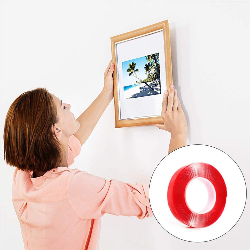 Cinta Adhesiva Nano Reutilizable/Cinta Adhesiva Transparente acrílica multipropósito de Doble Cara/Gel Fuerte extraíble sin Rastro para Colgar Cuadros, Fotos de Pared