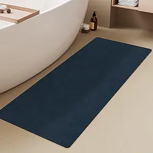 Bathroom Mat Quick Dry, Bathroom Rugs Non Slip Washable Thin Absorbent Bath Mat Fits Under Door Bathroom Floor Mat Perfect for Bath, Shower, or Sink 24"x70" Navy Blue
