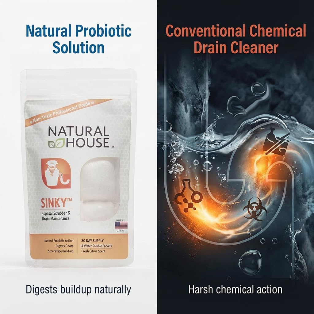 Natural House Sinky - Probiotic Garbage Disposal & Drain Cleaner Pods - Breaks Down Grease - Citrus Scent - Septic Safe - 120 Count