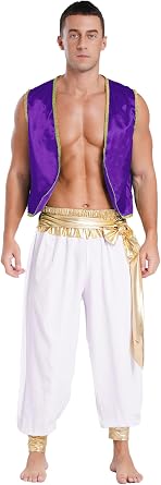 Mens 2pcs Arabian Prince Cosplay Costume Halloween Party Fancy Dress Outfits Waistcoat with Pants