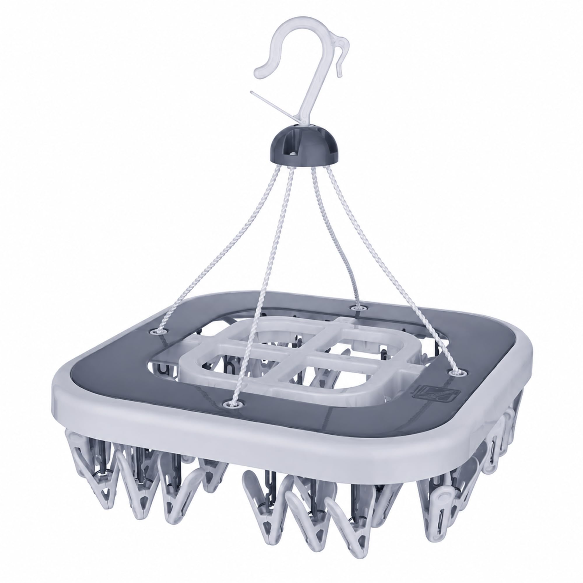Plastic Clothes Drying Hanger Rack with 36 Clips, Square Shape, (Grey)-image-41