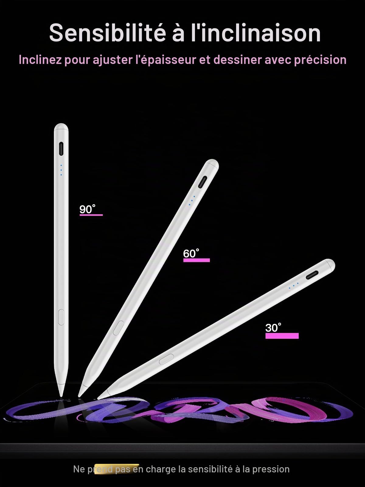 Stylet pour Apple iPad 2018-2026, Recharge Rapide, Rejet de Paume, Détection d'Inclinaison