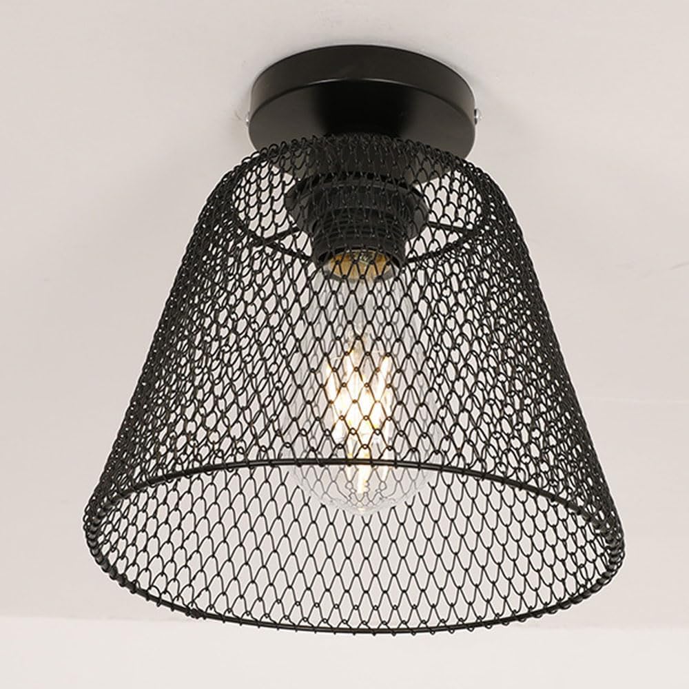 KLXSIVU Industrial Rustic Flush Mount Chaner - Metal Cage Ceiling Light Fixture for Hallway, Foyer, Kitchen LED Compatible Lighting Home Decor